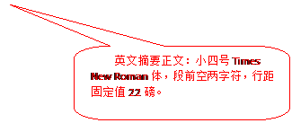 圆角矩形标注: 英文摘要正文：小四号Times New Roman体，段前空两字符，行距固定值22磅。