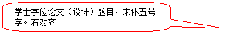 圆角矩形标注: 学士学位论文（设计）题目，宋体五号字。右对齐