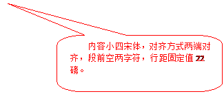圆角矩形标注: 内容小四宋体，对齐方式两端对齐，段前空两字符，行距固定值22磅。