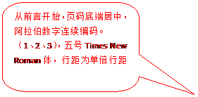 圆角矩形标注: 从前言开始，页码底端居中，阿拉伯数字连续编码。（1、2、3），五号Times New Roman体，行距为单倍行距